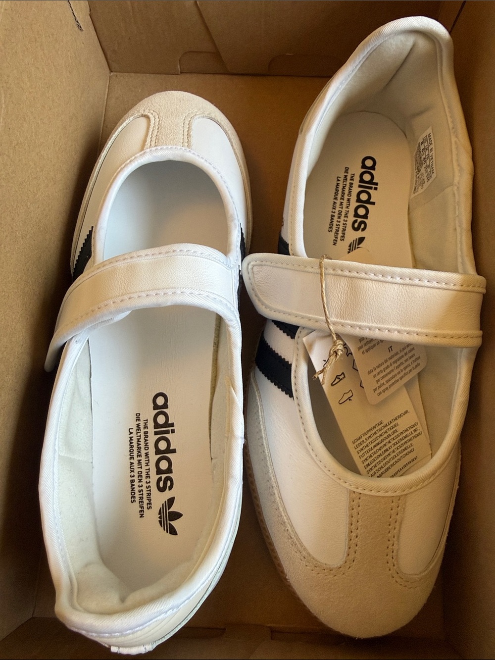 adidas Samba Janes Strap Sneakers in White/Black with Gum Sole - Picture 7 of 9
